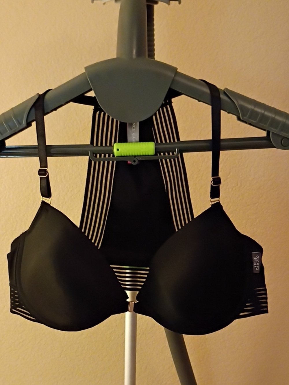 Vince Camuto Black Striped Racerback Push-Up Bra
